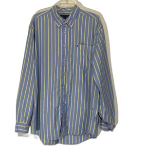 Tommy Hilfiger Shirt Mens XXL 2XL Blue Yellow Striped Long Sleeve Button Up *